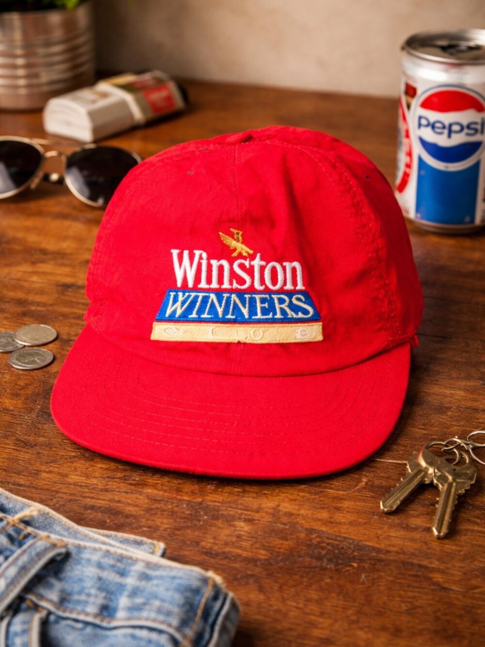 Vintage Winston Winners Snapback Hat Red USA Promo Cap Distressed